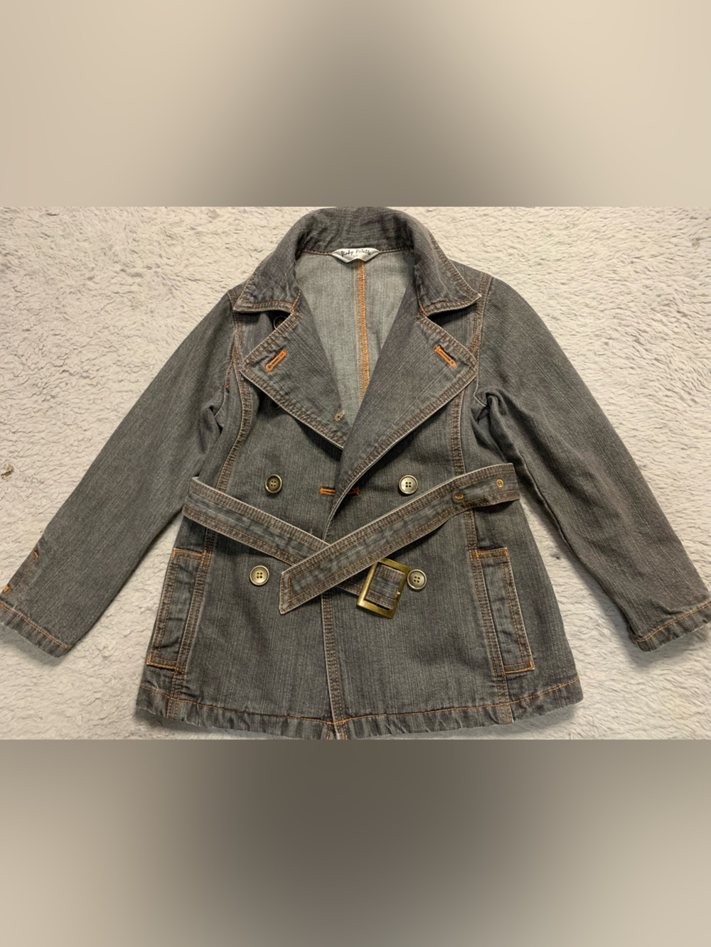 Kids Gray Denim Trench Coat with Belt
